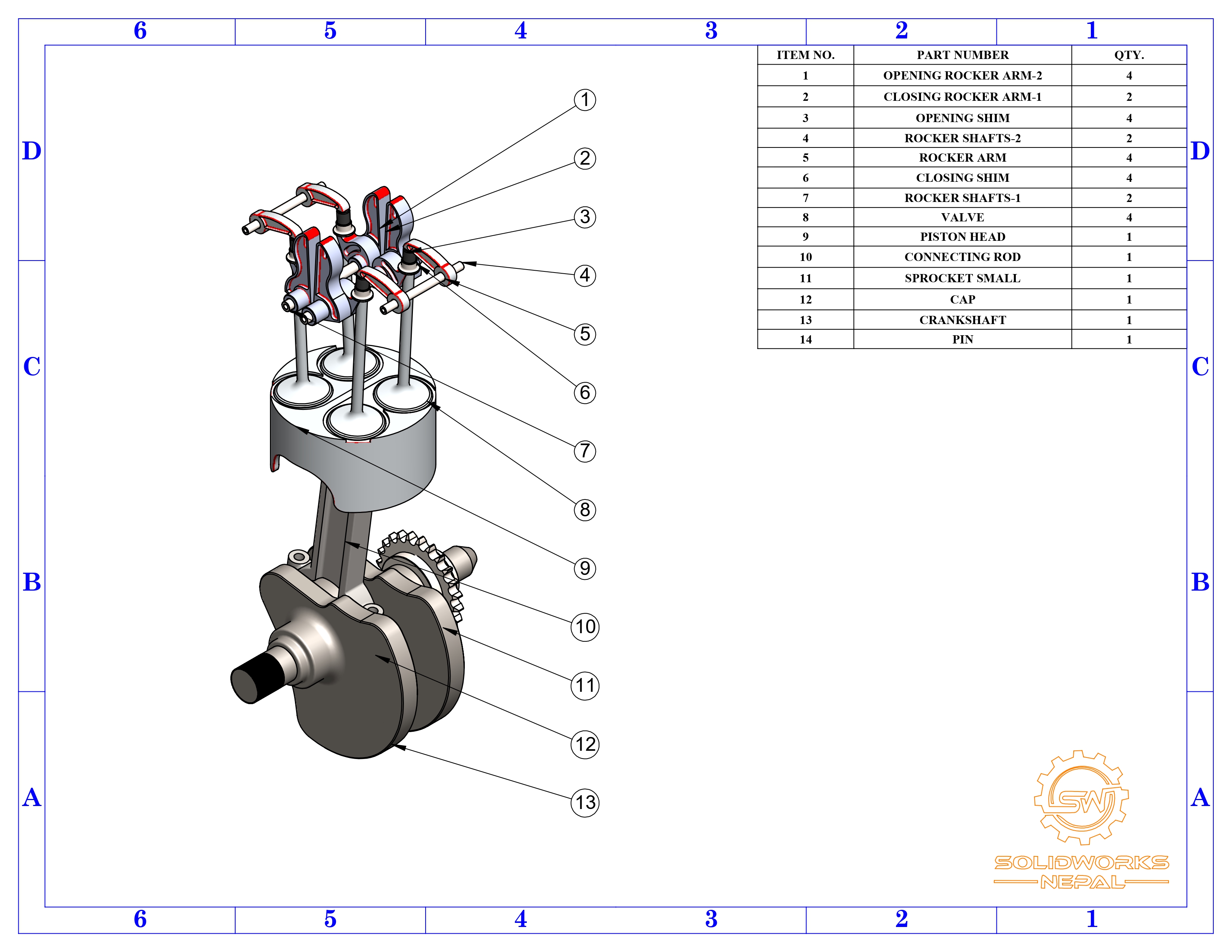 单缸发动机内部结（活塞、阀门）3D数模图纸+Solidworks设计